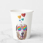 Gobelets En Papier Labrador Chien avec Coeurs Saint-Valentin (Verso)