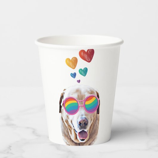 Gobelets En Papier Labrador Chien avec Coeurs Saint-Valentin (Verso)