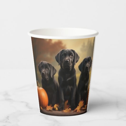Gobelets En Papier Labrador Chiot Automne Citrouille de plaisir (Verso)