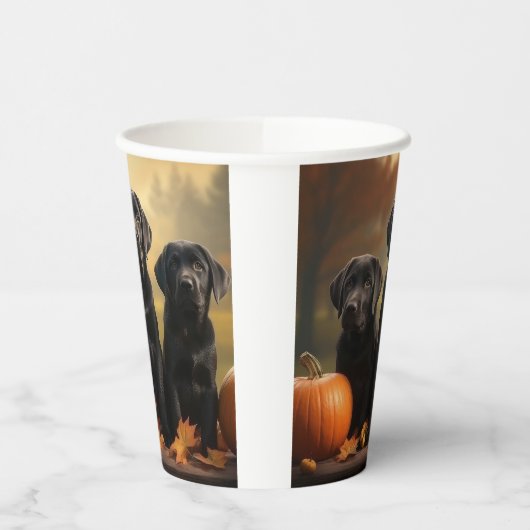 Gobelets En Papier Labrador Chiot Automne Citrouille de plaisir (Gauche)