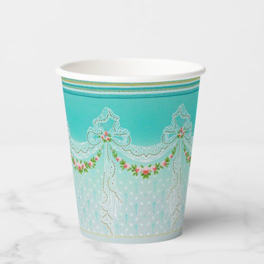 Gobelets En Papier Lacy Swags Bow Knots Rose Garlands Floral Mariage (Recto)