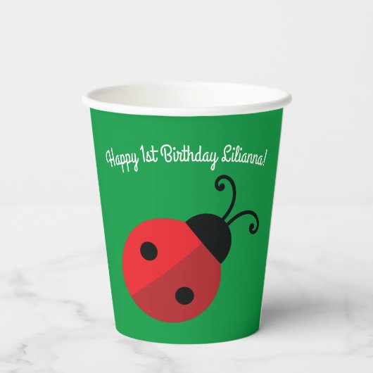 Gobelets En Papier Lady Bug Cute Kids 1ère fête d'anniversaire (Verso)