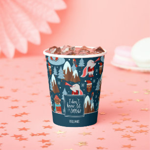 Gobelets En Papier Laisser neiger mignon animal avec le nom Bleu Noë
