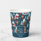 Gobelets En Papier Laisser neiger mignon animal avec le nom Bleu Noël (Verso)