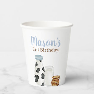 Gobelets En Papier Lait et biscuits impression de vache Bleu fête d'a