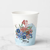 Gobelets En Papier "L'Amérique Terre des Libres" 4 juillet Fleurs (Verso)