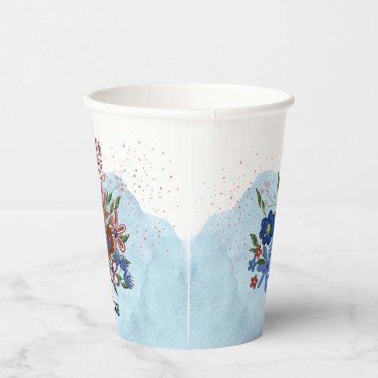 Gobelets En Papier "L'Amérique Terre des Libres" 4 juillet Fleurs (Droite)