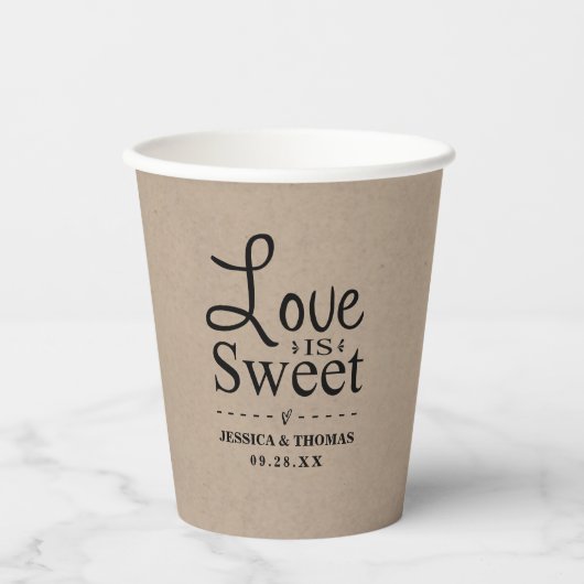 Gobelets En Papier L'Amour Est Doux ! Mariage rustique Kraft (Recto)