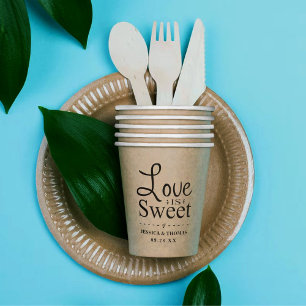 Gobelets En Papier L'amour est doux ! Mariage rustique kraft