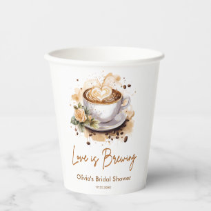 Gobelets En Papier L'Amour Floral se Prépare Mariage Marron Café 