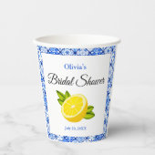 Gobelets En Papier Lancement de mariage Carrelage Bleu Méditerranéen  (Recto)