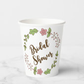 Gobelets En Papier Lancement de Mariage Fleurs Roses Feuilles Vertes (Recto)