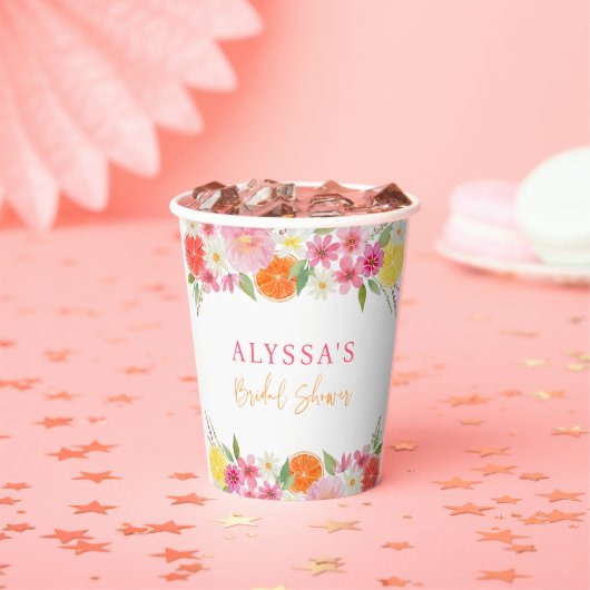 Gobelets En Papier Lancement de mariage floral Citron Orange (Insitu)