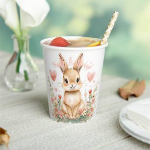 Gobelets En Papier Lapin de bois pastel aquarelle coeurs roses fleurs