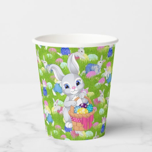 Gobelets En Papier Lapin de Pâques avec Panier de chasse aux oeufs (Recto)