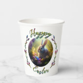 Gobelets En Papier Lapin de Pâques et poussin avec paniers d'oeufs (Recto)