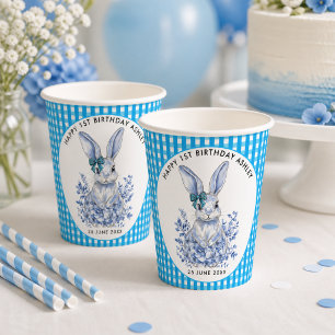 Gobelets En Papier Lapin Floral Bleu pour les 1 an d'Enfants