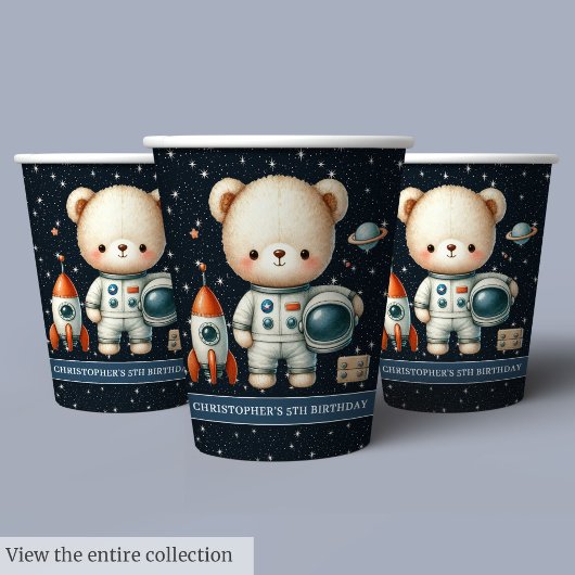 Gobelets En Papier L'astronaute Teddy Bear Boy Birthday Party Paper C