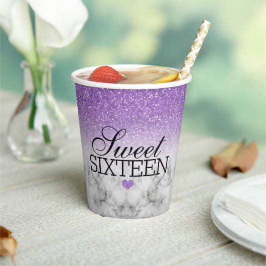 Gobelets En Papier Lavande Faux Parties scintillant/Marbre Sweet 16 (Insitu)