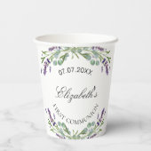 Gobelets En Papier Lavande verdure fleurons violet première communion (Verso)