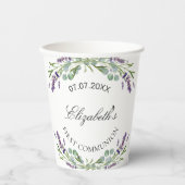 Gobelets En Papier Lavande verdure fleurons violet première communion (Recto)