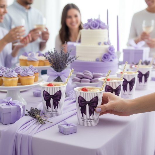 Gobelets En Papier Lavender Stripe Purple Bow Baby Shower