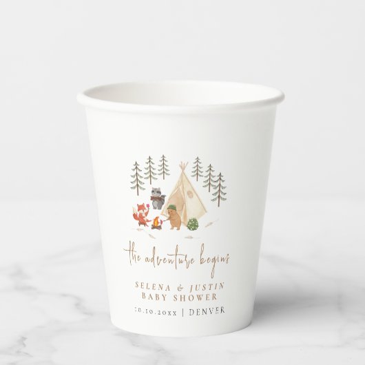 Gobelets En Papier L'aventure commence Animaux Camping Baby shower (Recto)