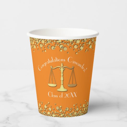 Gobelets En Papier Lawyer Law School Graduation Party Gold Orange (Recto)
