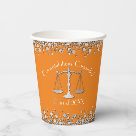 Gobelets En Papier Lawyer Law School Graduation Party Silver Orange (Verso)