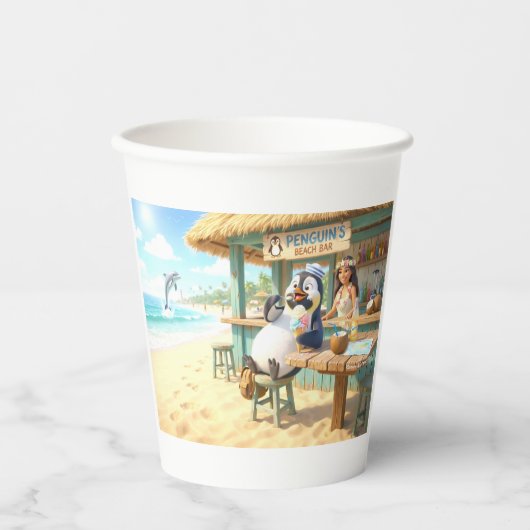 Gobelets En Papier Le bar de plage du pingouin (Recto)