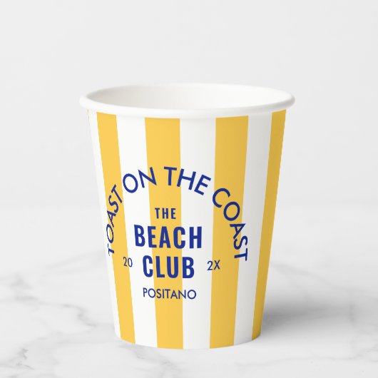 Gobelets En Papier Le Beach Club Toast Sur La Bande Jaune Côtière (Recto)