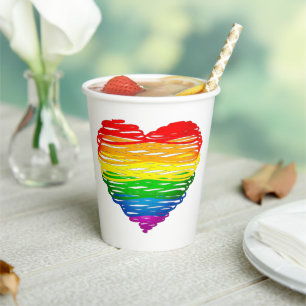 Gobelets En Papier Le cœur arc-en-ciel de SlipperyJoe griffonné tourb