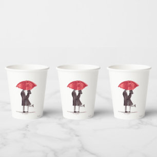 Gobelets En Papier Le couple romantique de Saint Valentin avec parapl