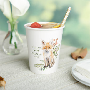 Gobelets En Papier Le délicieux Baby shower de Fox de la nature
