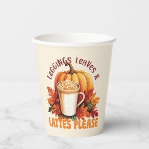 Gobelets En Papier Leggings, Feuilles et lattes S'il vous plaît - Aut