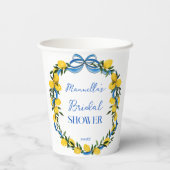 Gobelets En Papier Lémons bleu ruban nuptiale douche monogrammée (Verso)