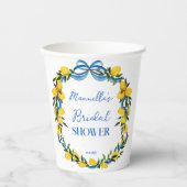 Gobelets En Papier Lémons bleu ruban nuptiale douche monogrammée (Recto)