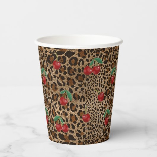 Gobelets En Papier Leopard Cheetah Animal Print Red Cherry Pattern (Verso)