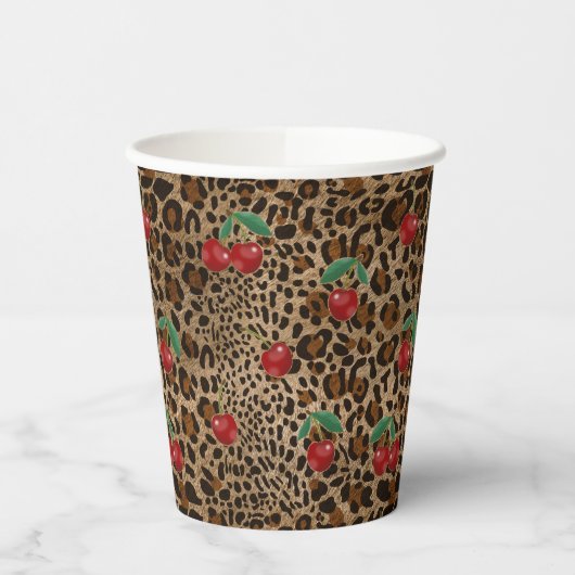 Gobelets En Papier Leopard Cheetah Animal Print Red Cherry Pattern (Gauche)