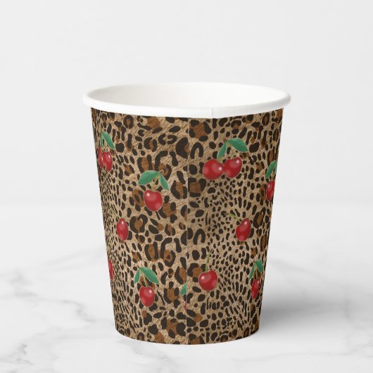 Gobelets En Papier Leopard Cheetah Animal Print Red Cherry Pattern (Droite)