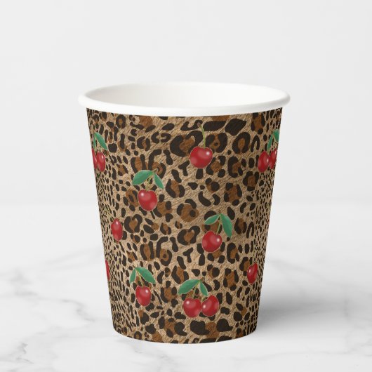 Gobelets En Papier Leopard Cheetah Animal Print Red Cherry Pattern (Recto)