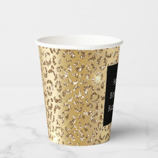 Gobelets En Papier Léopard de Parties scintillant en or Glam (Droite)