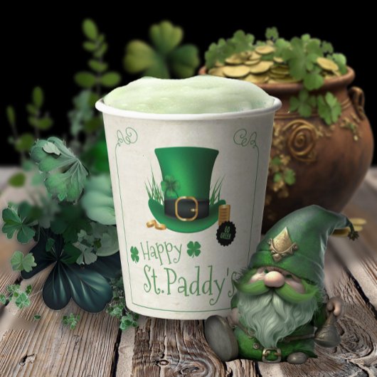 Gobelets En Papier Leprechaun Casquette Happy St. Paddy's ID636