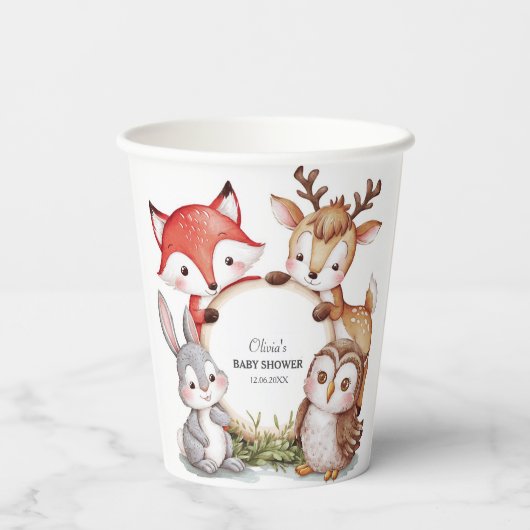 Gobelets En Papier Les animaux des bois Baby shower mignon (Verso)