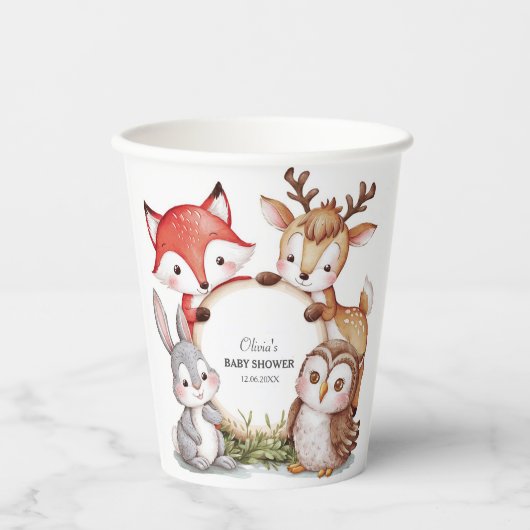 Gobelets En Papier Les animaux des bois Baby shower mignon (Recto)