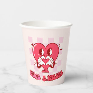 Gobelets En Papier "Les câlins et les baisers" Coeur rose mignon et