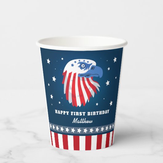 Gobelets En Papier Les étoiles et les rayures du garçon Tous l'annive (Verso)