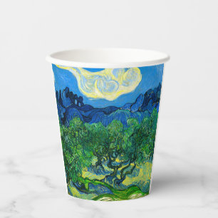 Gobelets En Papier Les oliviers de Van Gogh dans un paysage montagneu