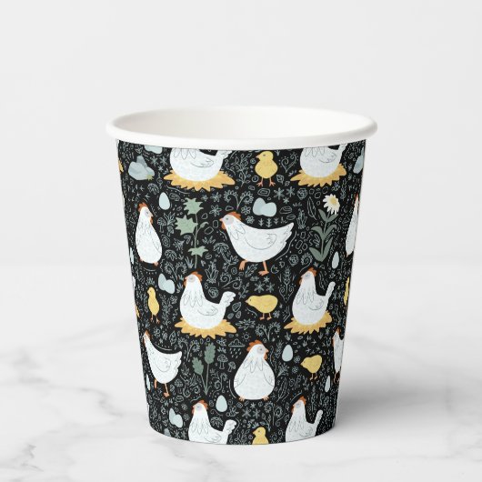 Gobelets En Papier Les poulets rêvent dans la coopérative en noir (Verso)