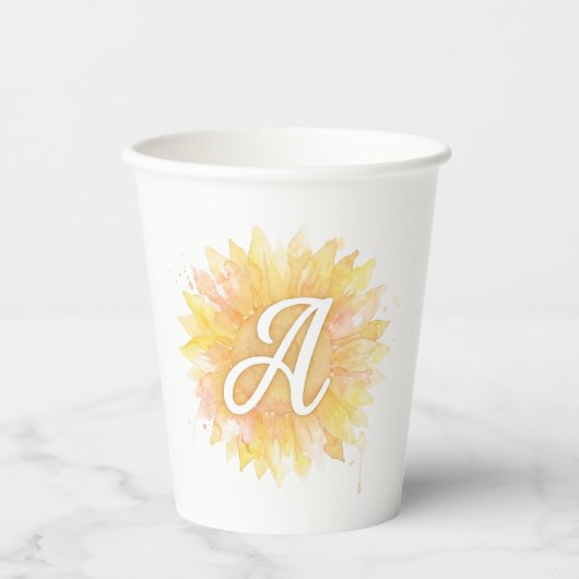 Gobelets En Papier Lettre A Tournesol Nom Monogramme Initiale (Recto)